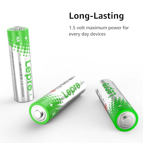 Lepro AA Alkaline Batteries - Pack of 100-1.5V LR6 AA Batteries - 2800mAh - AA Batteries for Daily, Ultra Alkaline Batteries Leak-Proof, Anti-Corrosion Ideal for Alarm Clock, Remote Control, Toy