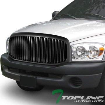 Topline Autopart Matte Black Vertical Front Hood Bumper Grill Grille ABS For 06-08 Dodge Ram 1500 ; 06-09 2500 / 3500