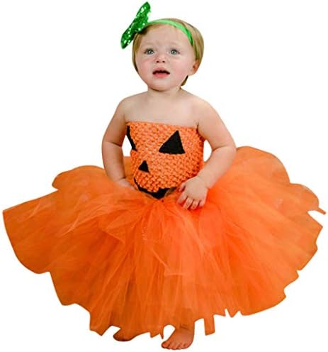 samLIKE Girls Sling Dress +Mask Outfits Set Pumpkin Witch Cosplay Mesh Dress Sleeveless Princess Dress for Kids Baby Halloween Outfits Set - Festival Performance Play Clothes
