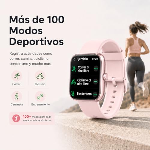 EASYTAO Reloj Inteligente, Smartwatch Mujer, Llamadas por Bluetooth, Monitorización del sueño, con el Asistente de Voz Alexa, Monitoreo de Salud Las 24 Horas, Impermeable IP68, Rosa