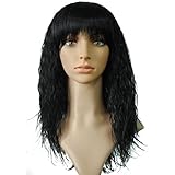 Namecute Black Curly Wig Kanekalon Synthetic Long Wigs Layered Fringe (#1B)
