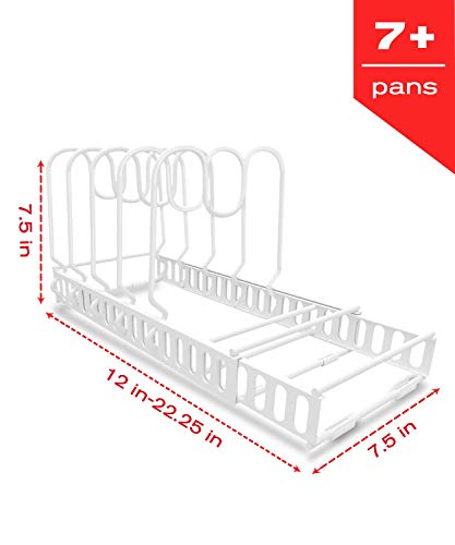 Expandable Pan Pot Lid Organizer Rack，Can Be Extended to 22.25", Total 7 Adjustable Compartments, Kitchen Cabinet Pantry and Bakeware Organizer Rack Holder - Thumbnail 3
