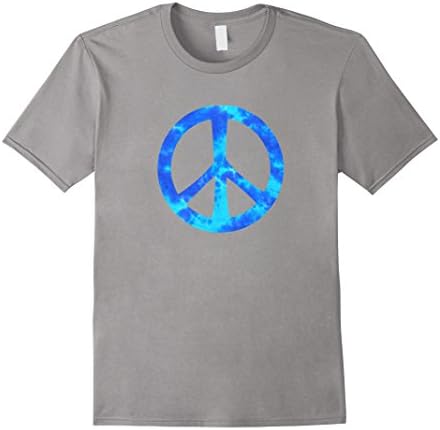Mens Blue Tie Dye Peace Sign T-shirt Medium Slate