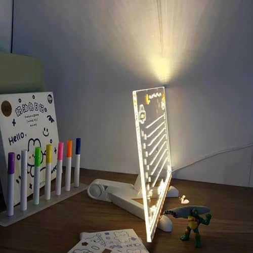 LED Drawing Board, Creative Magical Board with 7 Pcs Colored pen, Home Application and Painting for Doodle Glow, Acrylic Dry Erase Board with Light, 30 * 20 CM