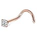 Ruifan 1PC 20G Surgical Steel Rose Gold Plated With Clear 2.5mm Diamond Cubic Zirconia Crystal Nose Twist Screw Ring Piercing Jewelry