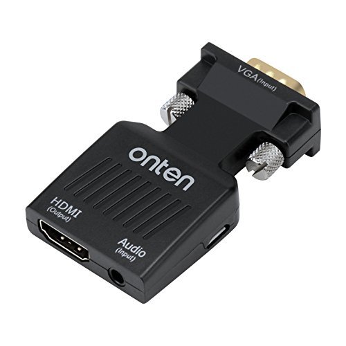 VGA to HDMI, Onten 1080P VGA Male to HDMI Female Audio Video Cable Converter Adapter for Computer, Desktop, Laptop, PC, Monitor, Projector, HDTV, Supply a Free Audio Cable and USB Cable (Black)