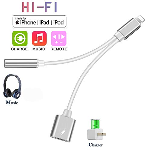 3.5 mm Jack Headphone Adapter for iPhone Xs/Xs Max/XR/ 8/8 Plus / 7/7 Plus for iPhone Dongle Aux Adapter 2 in 1 Accessories Splitter Adapter Charger Cables & Audio Connector Support All iOS Systems