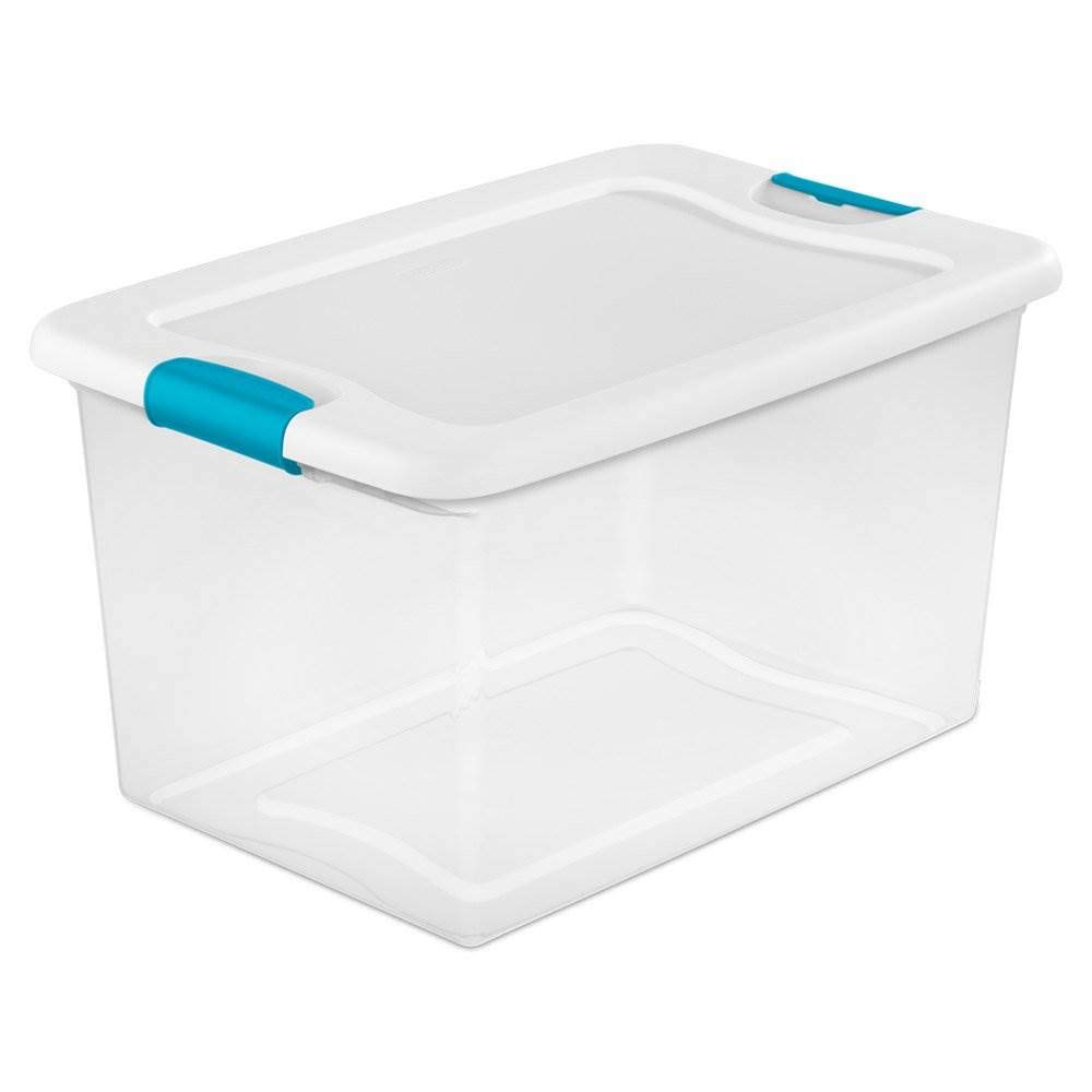 Photo 1 of ***4 PACK*** Sterilite 64 Qt Latching Storage Box, Stackable Bin with Latch Lid, Plastic Container to Organize Clothes in Closet, Clear with White Lid, 4-Pack