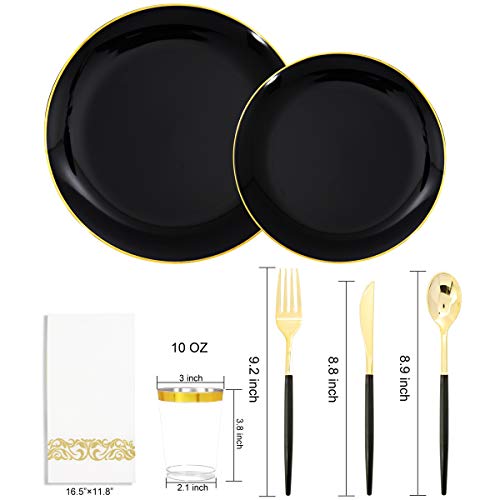 Supernal 350pcs Black Plastic Dinnerware Set,Black Plastic Plates with