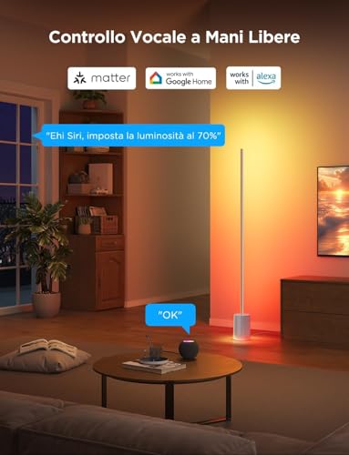 Govee RGBIC Floor Lamp, LED Lights Compatible with Alexa and Matter, 152 cm Dimmable Lights with Remote Control and APP, Sync Music, 82 Scene Modes, Bedside Lamp, Bedroom and Living Room, Grey