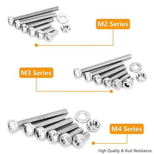 ANLIZN M2 M3 M4 Stainless Steel Hex Socket Head Cap Screws Nuts Set 1080pcs Assortment Kit with Storage Box, Six Hex Wrenches Included, Silver