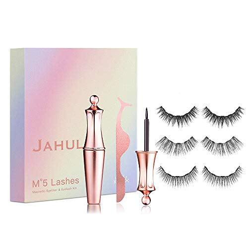 Magnetic Eyeliner Eyelashes Kit, Lanic Waterproof Long Lasting Eyeliner False Eyelashes Magnetic Eyeliner For Women,Girl, Natural Look Reusable Eyelas Magnetic False Eyelashes,M3 Eyelashes 3 Pairs