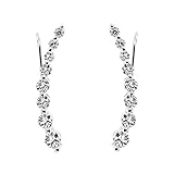 .925 Sterling Silver Cz Ear Climber Earrings with Fish Hook