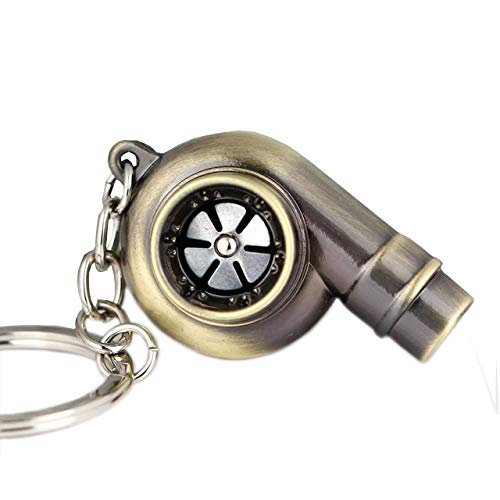 Ispeedytech 2Pcs Spinning Turbo Keychain,Make Whistle Sound,Auto Part Model Metal Keychain/Key Ring/Holder Set (Bronze Color)