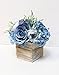 Sweet Home Deco 8'' Silk Rose Peony Hydrangea Mixed Flower Arrangement w/ Wood Vase Wedding Home Decorations (Blue)