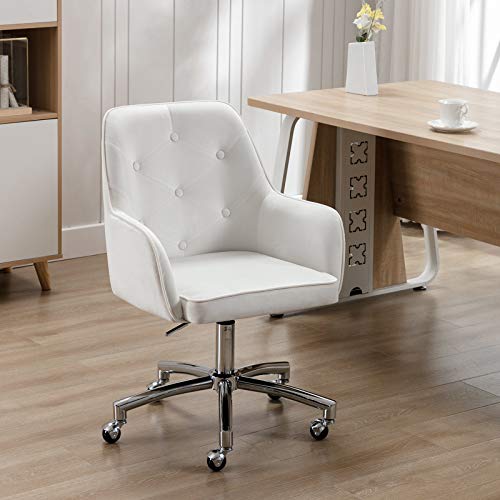HOMEFUN Home Office Chair, White Cute Modern Desk Chair Velvet Tufted
