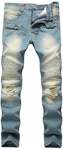 OBT Men's Moto Biker Colorful Distressed Ripped Slim Fit Skinny Stretch Denim Jeans