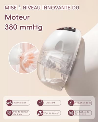 Lulia Hands Free Electric Breast Pump, 4 Modes & 9 Levels, 380mmHg Powerful Suction, Portable Breast Pump with LED Display, BPA-Free, with Flange 0.669/0.748/0.827/24 mm, White, 2 Packs