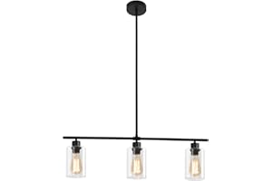 Pendant Lighting for Kitchen Island, 3 Light Black Pendant Light Fixtures, Farmhouse Vintage Industrial Chandeliers with Glas