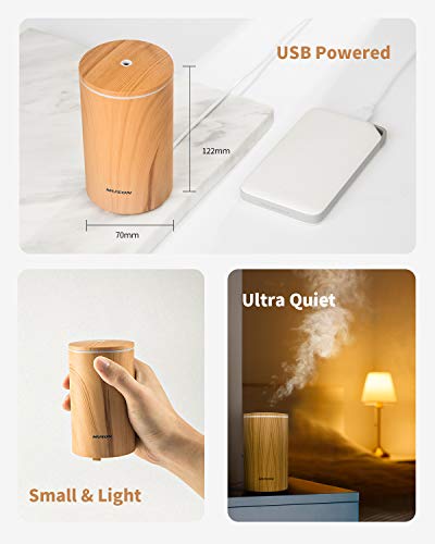 muson Mini Essential Oil Diffuser Aroma Cool Mist Humidifier for Car Office Travel with Colorful Mood Lights USB Powered Ultra Quiet Waterless Auto Off 100 ml Wood Grain