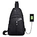 MOSISO Sling Backpack with USB Charging Port, Polyester Travel Daypack Durable Chest Shoulder Unbalance Gym Fanny Crossbody Sack Satchel Outdoor Hiking Bag for Men Women Girls Boys, Black
