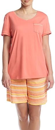 Intimate Essentials Bermuda Pajama Set Coral Stripe Orange Small