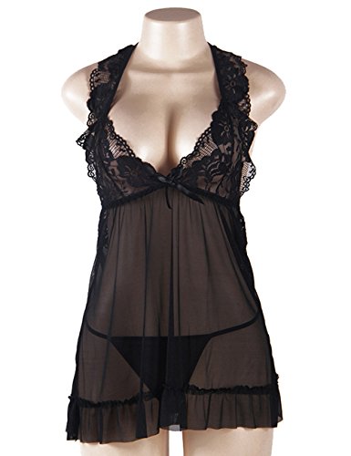 Dasior-Womens-Halter-Lingerie-G-string-Perspective-Lace-Sleepwear-Babydoll