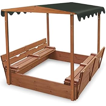Badger Basket Covered Convertible Cedar Sandbox with Canopy and Bench Seats