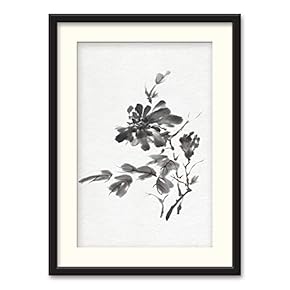 Black Paper Framed Canvas Wall Art for Living Room, Bedroom Traditional Chinese Words and Plants Canvas Prints for Home Decoration Ready to Hanging - 23x31 inches