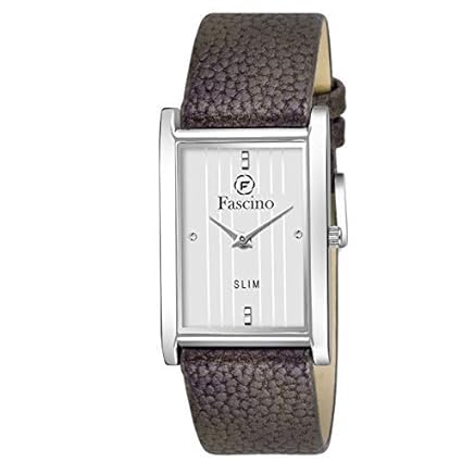 Fascino Mens Watches - Analog Square Silver Dial Slim Watch with Leather Belt | FCW 1107-SL