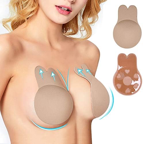 Breast Lift Invisible Adhensive Bra, Rabbit Ear Shape Reusable Strapless Pushup Bra Silicone Nipple Cover For Women Dressing(A/B Cup)