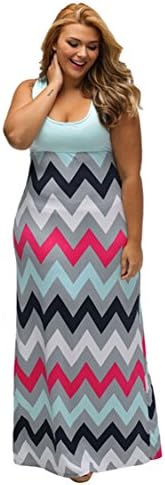 Linsery Women's Plus Size Scoop Neck Tank Top Chevron Zig Zag Stripe Maxi Dress