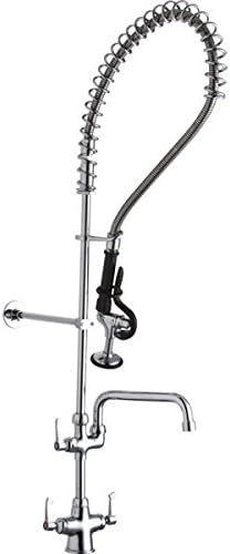 Elkay Solid Brass Commercial Kitchen Faucet with 8" Swivel Spout and Stainless Steel Sprayer, Single Hole Mount