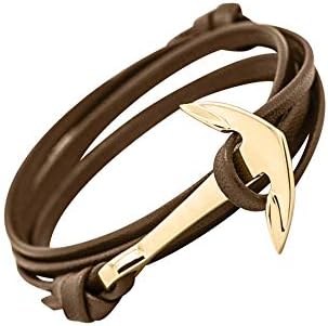 GLANZWEAR Wrap Bracelet PU Synthetic Leather with Ship Anchor in Gold Leather Gold Edition, Maritime Ankle Strap for Women and Men, Unisex Bracelet in Many Fashion