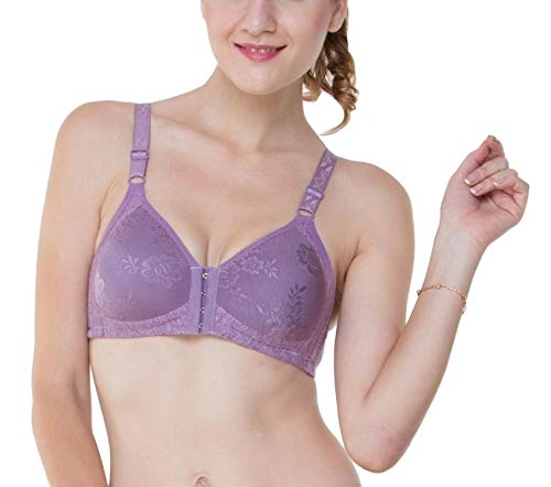 Polyamide Women's Front Hook Open Moulded Cup Maternity/Nursing Seamless Bra, Color-Purple