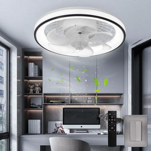 Megaluz LV34W12 Ventilador de techo con luz led y control remoto, 13”, luz blanca fría, neutra y cálida, 6 aspas desmontables, Abanico de techo enchufe E27, 4 velocidades y motor silencioso (Blanco).