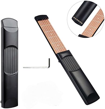 ZOLITA Pocket Guitar, 6 Fret Finger Exercise Scales Chords Practice Tool Black 6 Genuine Guitar Strings, Chord Fingering Pratice Tool - Portable for Pocket Carry