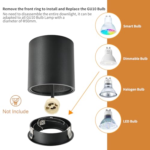Gleonlux Ceiling Spotlight Adjustable Black 6 Pcs, Ceiling Spotlights GU10 230 V, Aluminium Internal LED Downlight, LED Round Ceiling Spotlights, Modern Ceiling Light, with GU10 Socket
