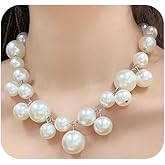 Chunky Pearls Statement Choker Necklace for Women,14K Gold Large Beaded Punk Ball Cluster Collar Necklace Party Dainty Jewelry Gift