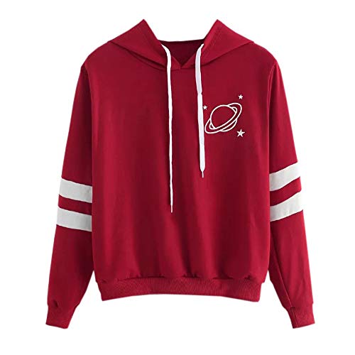 Girls' Hoodie, Misaky Pullover Sweatshirt for Teen Girls Striped Loose Planet Print Long Sleeve Hooded Blouse