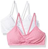 Fruit of the Loom Big Girls' Lace Crop Top Bra 2 Pack, Neon Pink/White, 34