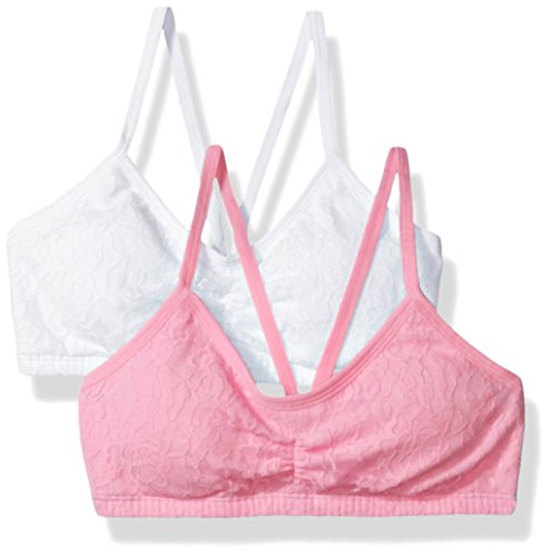 Fruit of the loom big girls  lace crop top bra 2 pack, neon pink/…