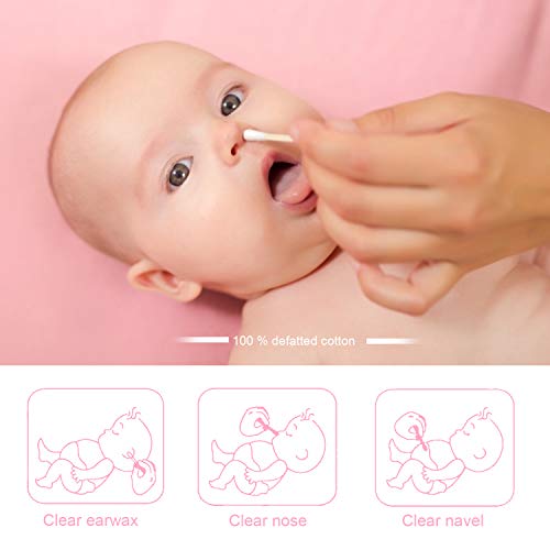 Fenshine 500 Count Organic Wooden Stick Cotton Swab, Two Tips with Round and Pointed, Strong Wooden Sticks, Great for Makeup, Personal, Baby and Pet Care, 3.0 inch