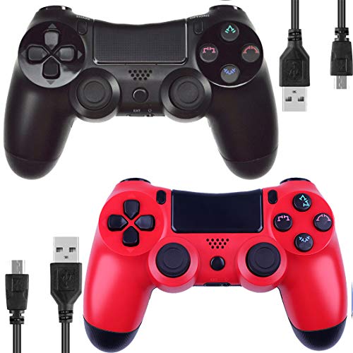 Kogoda Wireless Bluetooth Controllers Joystick Gamepad for V2 PS4 Playstation 4 Double Shock – Bundled with USB Charge Cord (Black and Red)