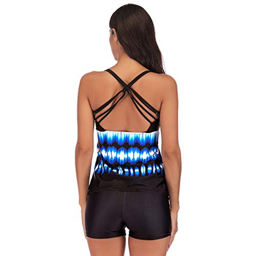Duseedik Women's Plus Size Swimsuit Gradient Tankini Swim with Shorts jupmsuit Beachwear Padded Swimwear Blue