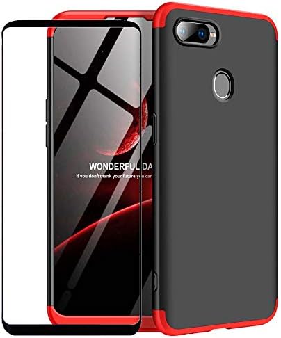 1stfeel Oppo F9 Case,Oppo F9 Cover,360 Full Body Protection Shockproof Shell Anti-Scratch Hard PC Skin with Tempered Glass Screen Protector for Oppo F9 Red Black