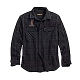 HARLEY-DAVIDSON Official Men's Over-Dyed Plaid Slim Fit Shirt, Plaid/Black