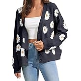 Women's Floral Print Cardigan Long Sleeve Open Front Button Down V Neck Knitted Sweaters