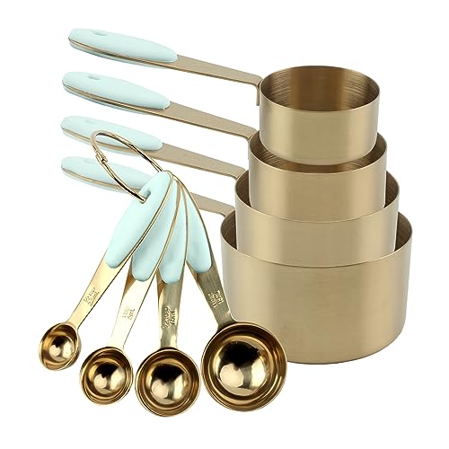 Photo 1 of COOK WITH COLOR Measuring Cups Set and Measuring Spoon Set, Stainless Steel Handles, Nesting Kitchen Measuring Set, Liquid Measuring Cup Set, 8 PC Gold, Mint