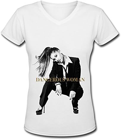 Ariana Grande Tour 2016 Dangerous Woman Fan Logo Womens V Neck T Shirt White